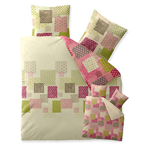 aqua-textil Trend Bettwäsche 200 x 220 cm 3teilig Baumwolle Bettbezug Amera Kariert Natur Grün Rosa