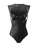 Black Leather Open Bust Teddy Size:L
