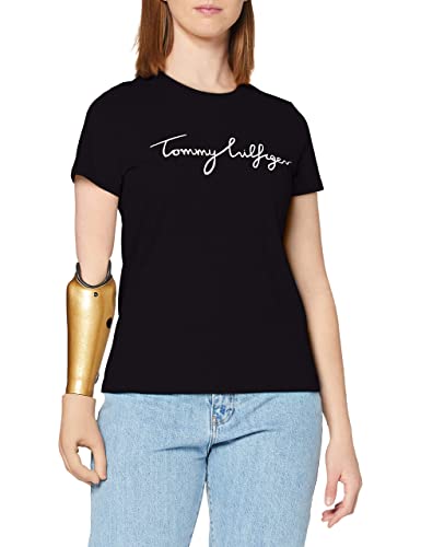Tommy Hilfiger Damen Heritage Crew Neck Graphic Tee T-Shirt, Schwarz (Masters Black 017), Small (Herstellergröße: S)