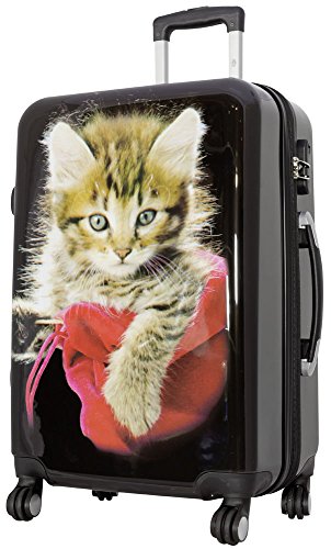 Trendyshop365 City-Koffer Weekender Hartschale Mittelgroß mit Katzen-Foto-Motiv Bedruckt 67cm 62 Liter 4 Rollen