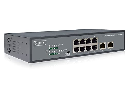 DIGITUS Fast Ethernet PoE Af/at 8-Port Switch + 2 Uplinks 120W PoE Budget, Rack einbaufähig