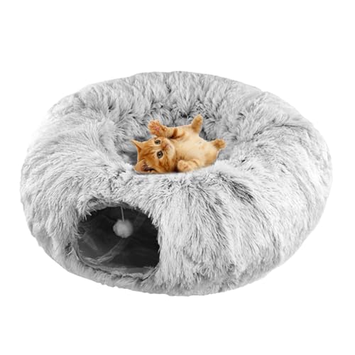 biteatey Donut-Tunnelbett für Katzen | Katzenbetthöhle Donut mit Plüschtier - Waschbarer Tunnelschlauch, zusammenklappbar, Kratzfest, Katzenspielzeug, Katzenbett für Katze, Kätzchen, Welpe, Kaninchen