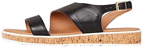FIND Assymetric Cork Sole Leather, Damen Plateausandalen, Schwarz (Black Black), 38 EU (5 UK)