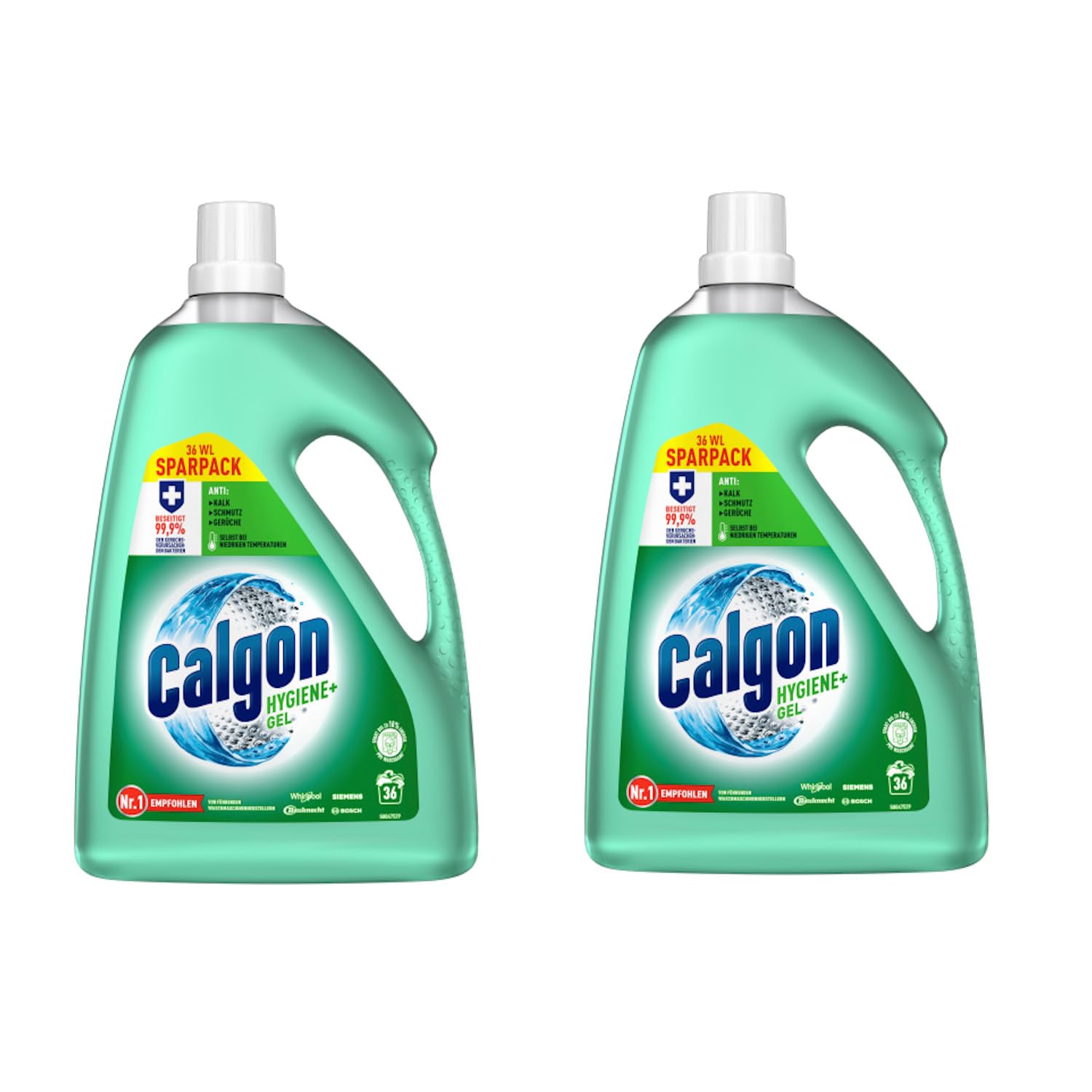 Calgon Hygiene+ Gel - Antibakterieller Wasserenthärter für die Waschmaschine - 2 x 1800 ml Hygiene Plus