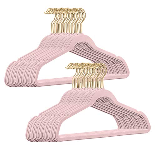 50 Stück hochwertige Samt Kleiderbügel in der Farbe Rosa mit Gold Look Haken/Anti-Rutsch/von StickandShine