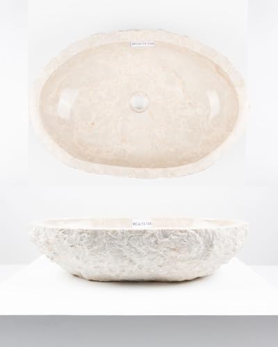 60 cm ovales Marmor Waschbecken in creme Farben von WOHNFREUDEN - Mit Unikat Auswahl