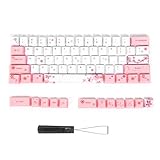 Cherry-Blossom-Muster Keycaps, 73pcs PBT Mechanische Tastatur Keycaps, 60 Prozent Keycaps PBT-Farbstoff-Sublimation Keycap Set mit Entfernungswellenabzieher für alle mechanischen Tastatur