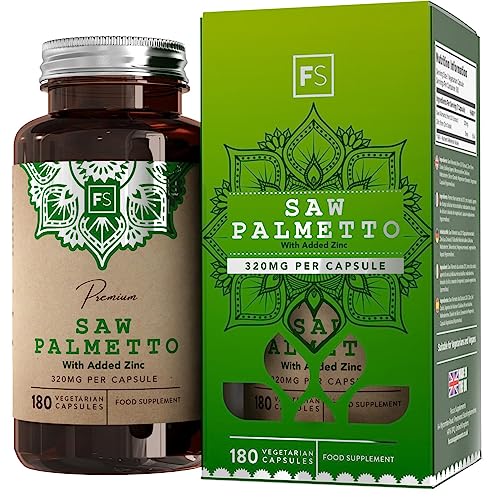 FS Saw Palmetto | Sägepalmenextrakt Hochdosiert - 320mg Sägepalme 20:1 Extrakt pro Portion mit Zink | 180 Saw Palmetto Kapseln | Gentechnik-, Gluten- & Allergenfrei | Hergestellt in Großbritannien