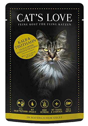 Cat´s Love Katzenfutter Nassfutter Mix Kalb & Truthahn mit Katzenminze und Leinöl (Kalb & Truthahn, 1 x 85g)