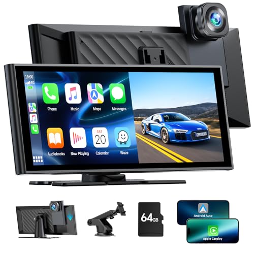 Wireless Autoradio für Apple Carplay & Android Auto mit 4K Dashcam Vorne, Tragbarer 9,26 Zoll Car Play Touchscreen Autoradioempfänger mit Loop Aufnahme/GPS/FM/Siri/Google/Bluetooth/Mirror Link/64G TF