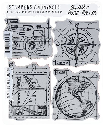 Unbekannt Tim Holtz Haftende Stempelsets, Stampers Anonymous, künstlerische Werkzeuge, Gummistempel Travel Blueprint blau