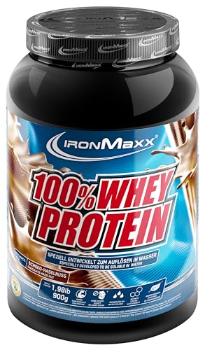 IronMaxx 100% Whey Protein Pulver - Schokolade Haselnuss 900g Dose | zuckerreduziertes, wasserlösliches Eiweißpulver aus Molkenprotein | viele verschiedene Geschmacksrichtungen
