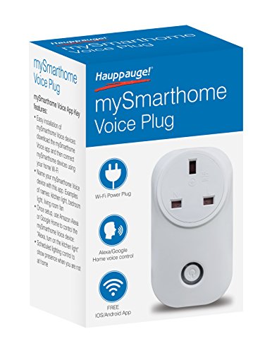 Hauppauge 01649 Wi-Fi mySmarthome Voice Plug UK, kein Hub erforderlich, unterstützt Amazon Alexa und Google Assistant, weiß