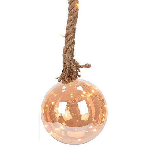 Glaskugel mit LED Lichterkette an Seil zum Hängen - mit Timer - Kugel aus Glas mit LED Beleuchtung - Stimmungsbeleuchtung - Glaskugel mit Lichterkette (Goldtopas/Ø 15 cm / 24 LEDs)