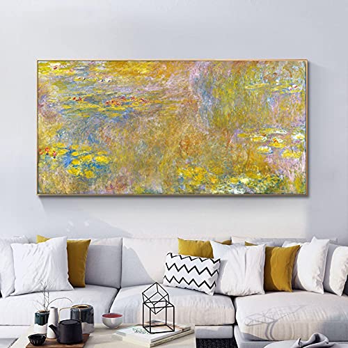 Claude Monet Seerosen Leinwanddruck Eindrucksmalerei Wandkunst für Wohnzimmer Klassische berühmte Gemälde Dekor 80 x 160 cm rahmenlos