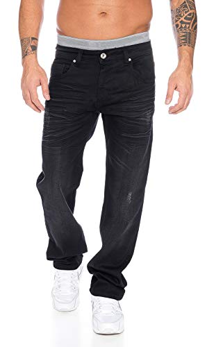 Rock Creek Designer Herren Jeans Hose Straight-Cut Gerades Bein Clubwear [LL-303 - Schwarz - W30 L32]