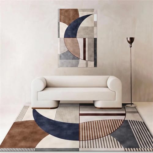 SUNYRDSM Teppich Deko Schlafzimmer Autdoorteppich Grau-Blaue Halbkreis-Wohnaccessoires im geometrischen Design sind pflegeleicht Outdoor Carpet 120x180cm