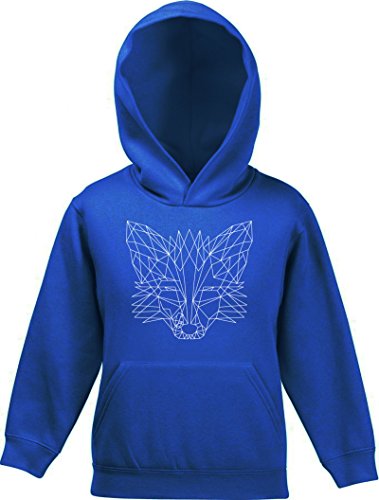 Fox Kinder Kids Kapuzen Hoodie - Pullover mit Polygon Fuchs Motiv, Größe: 140,Royal Blau