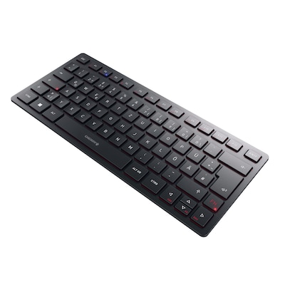 CHERRY KW 9200 Mini, kompakte Multi-Device-Tastatur für bis zu 4 Endgeräte, Deutsches Layout (QWERTZ), wahlweise Verbindung per Bluetooth®, Funk oder Kabel, wiederaufladbar, schwarz