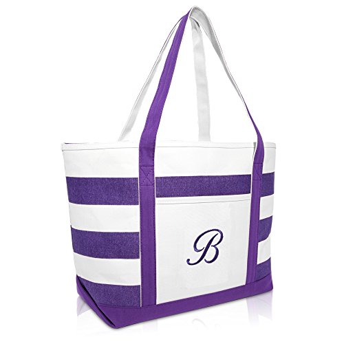 DALIX Monogrammierte Strandtasche und Tragetaschen für Frauen, personalisiertes Geschenk, Lila A-Z, Violett (B), Large
