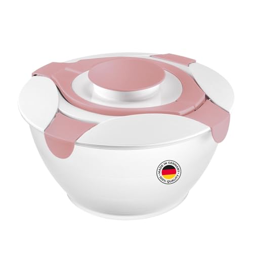 Westmark Salatbutler/-schüssel mit Tragegriffen und Dressing-Behälter, Fassungsvermögen: 6,5 Liter, Kunststoff, Praktika, Transparent/Weiß/Rosa, 2422227P