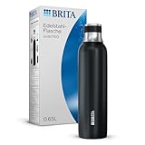 BRITA Edelstahlflasche schwarz für sodaTRIO Wassersprudler (0,65l) – isolierte & doppelwandige Premium Edelstahl Flasche mit stylischem Silikonring am Verschluss für rutschfestes Handling