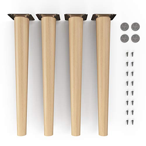 sossai® Holz-Möbelfüsse - Clif Round | Öl-Finish | Höhe: 45 cm | HMF1 | rund, konisch (gerade Ausführung) | Material: Massivholz (Buche) | für Stühle, Tische, Schränke etc.