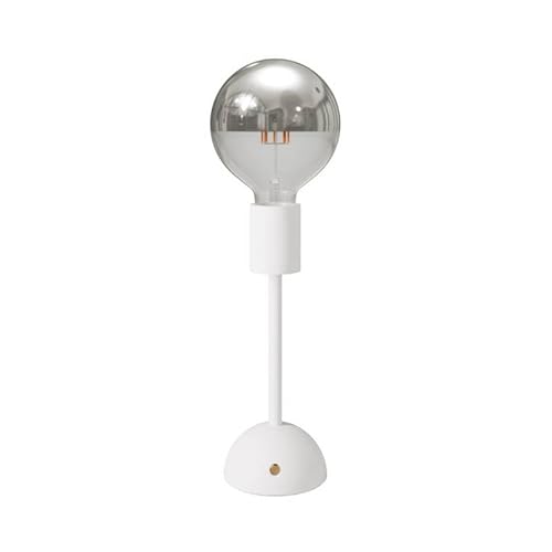 creative cables - Tragbare, wiederaufladbare Leuchte Cabless02 mit Globe Glühbirne mit silberfarbener Kopfspiegelung - Mit Glühbirne, Weiß