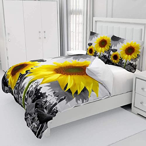 3D Sonnenblume Bettwäsche 135x200, Blumenfeld Weiche Microfaser Reisverschluss Bettwäsche-Sets Pflanze, Anlage Bettbezug mit 2 Kissenbezug 80x80 cm