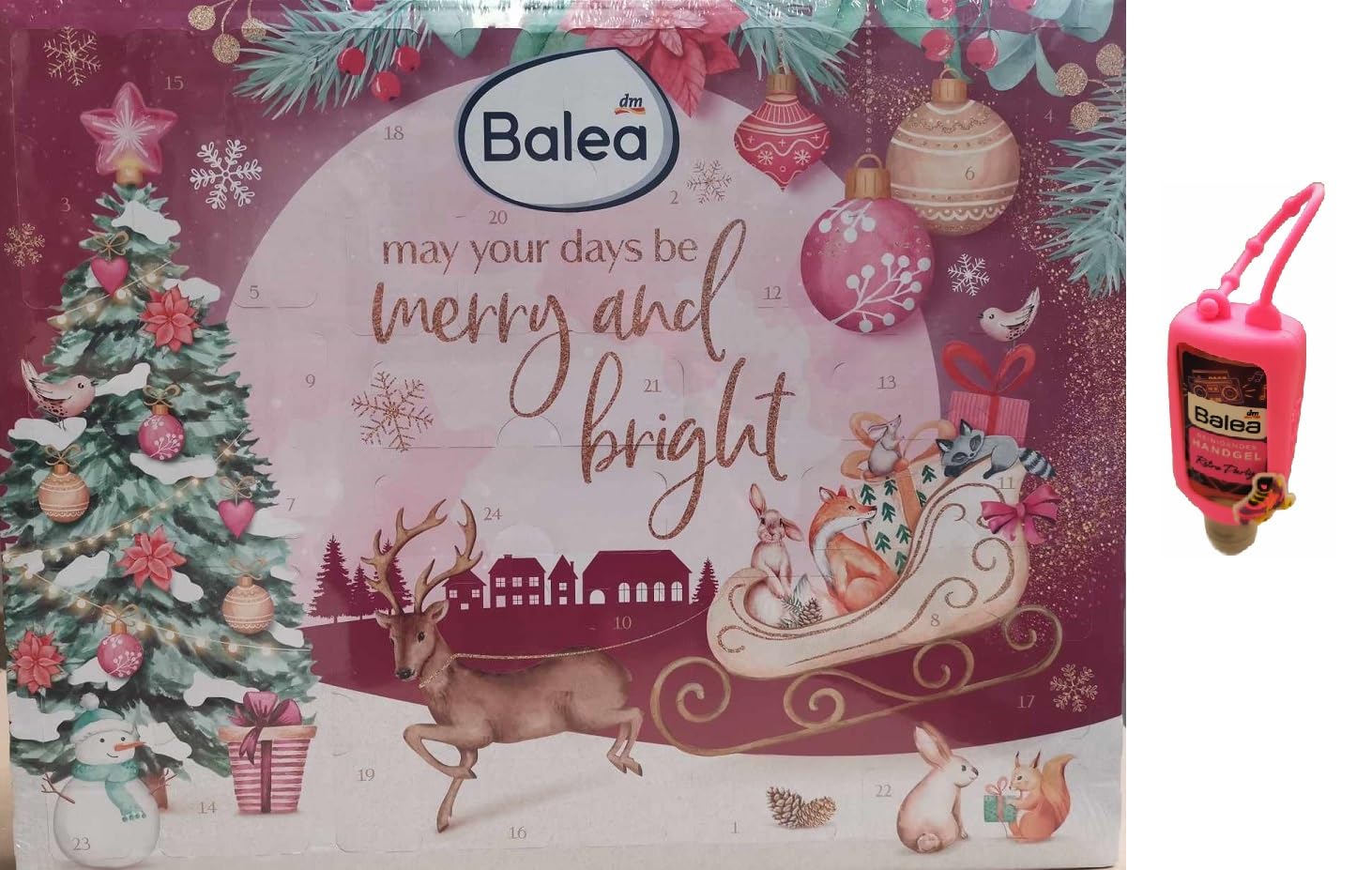 Balea Adventskalender 2023 - Advent Calendar - Beauty - Kosmetik - MakeUp - Limitiert mit Handgel retro party 50 ml in Silikonhülle