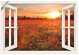 ARTland Wandbild selbstklebend Vinylfolie 70x50 cm Fensterblick Fenster Natur Botanik Blumen Mohnblumen Sonnenuntergang T5ZO