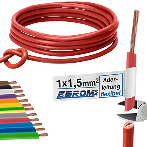 Aderleitung - Einzelader flexibel - PVC Leitung - H07V-K 1,5 mm² - Farbe: rot 10m/15m/20m/25m/30m/35m/40m/45m/50m/55m/60m bis 100 m frei wählbar