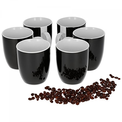 Van Well 6er Set Kaffeebecher Serie Vario Porzellan - Farbe wählbar, Farbe:schwarz