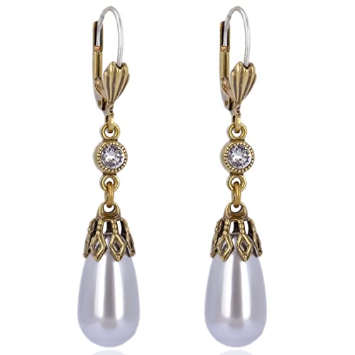 Perlen-Ohrringe mit Kristallen von Swarovski® Gold Grau NOBEL SCHMUCK