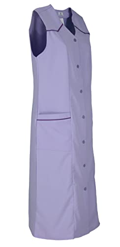Damenkittel ohne Arm Kochschürze Kittel Schürze Knopfkittel einfarbig Hauskleid, Größe:48, Farbe:flieder