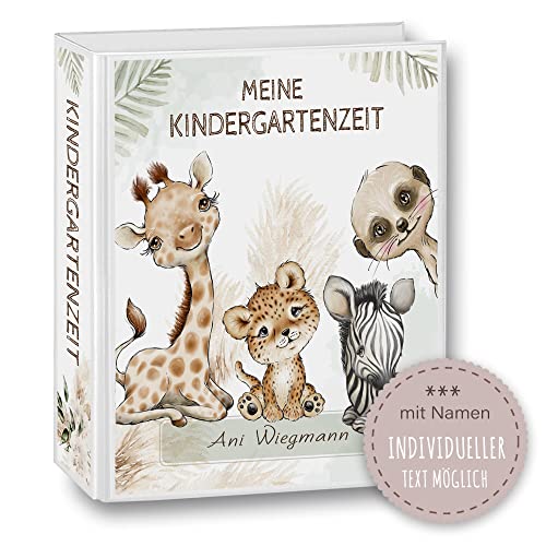 Kindergarten Ordner personalisiert mit Namen und Wunschtext Safaro Safari Tiere A4 - Meine Kindergartenzeit Kindergartenordner Portfolioordner Sammelordner Junge Mädchen