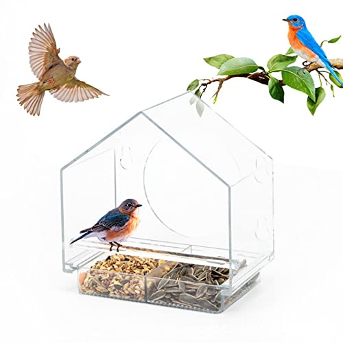 Fenster Vogelfutterspender Acryl transparentes Tablett Vogelhaus Haustier Futterspender mit starken Saugnäpfen Vogelhäuschen für draußen Wildvögel (20x11x20CM)