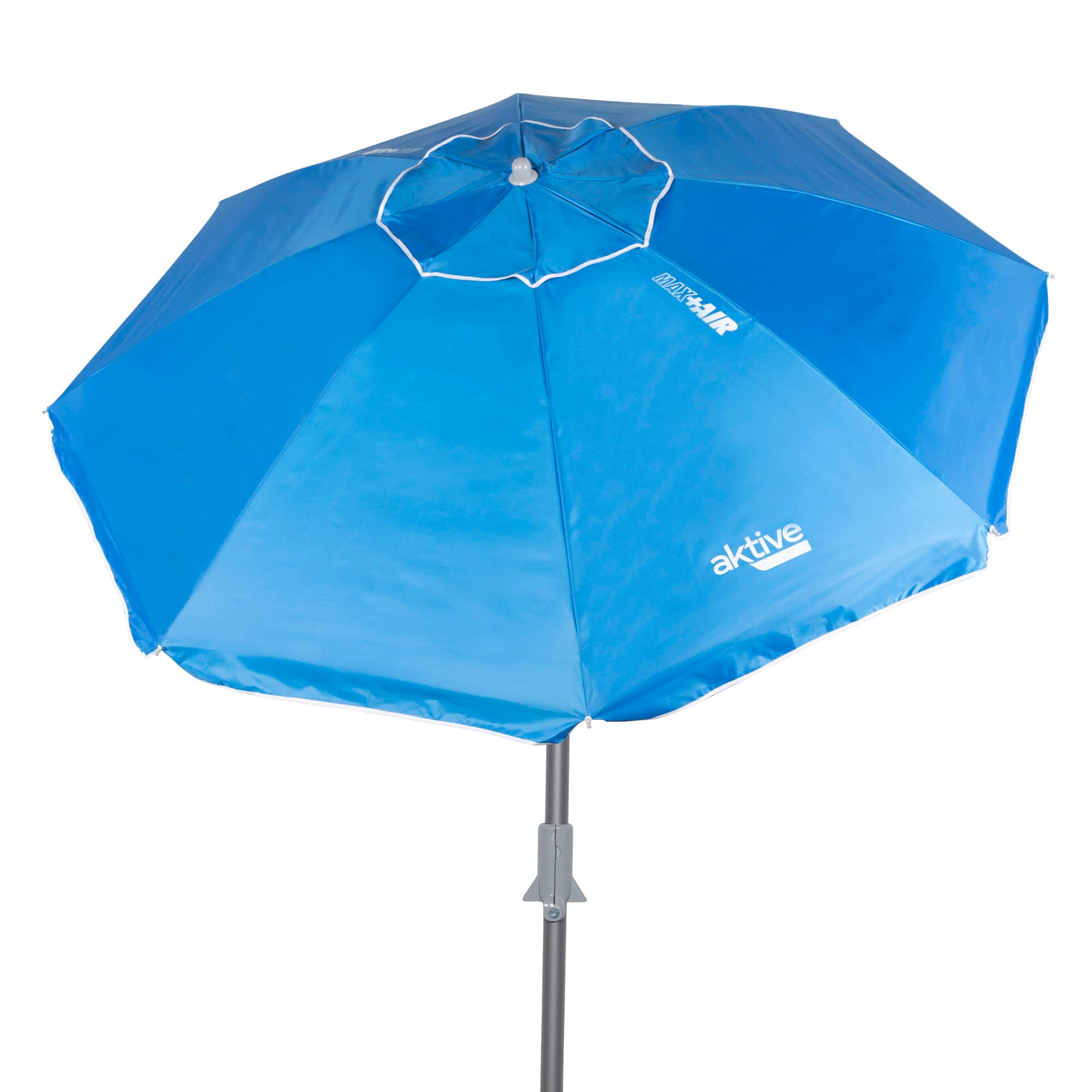 AKTIVE 62273 Strandschirm Anti-Wind faltbar blau Ø200 mit Silberbeschichtung und UV 50 Schutz Strandwindschutz Sonnenschirm groß Sonnenschirm Strandschirm, Blau, Silber, Large, Klassisch