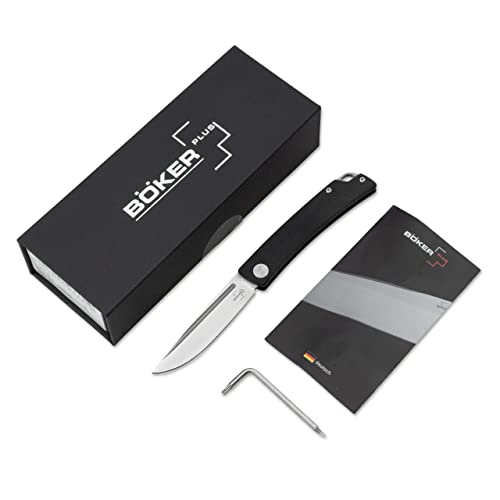 Böker Plus® Celos G10 Schwarz - kleines Taschenmesser mit Clip - Slipjoint 2 Hand Messer mit G10 Griff - modernes Klappmesser mit extra scharfer 440C Stahl Klinge (G10 Black)