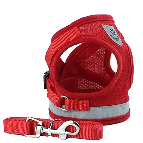 Pet Chest Harness Cat Escape Proof Harness Dog Reflective Harness Adjustable with Leash for Walking Red Xs