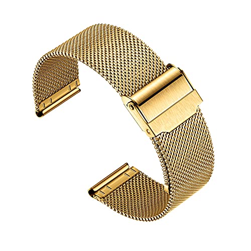 TENT Verstellbares Uhrenarmband Mit Metallschnalle, Universal-Edelstahl-Mesh-Uhrenarmband UltradüNnes Metall-Uhrenarmband FüR MäNner Und Frauen,Gold,13mm