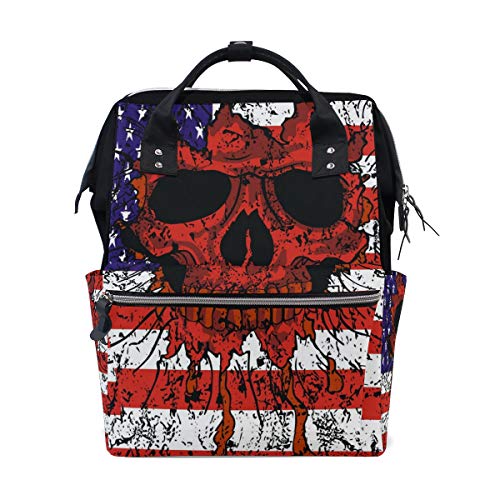 Wowprint Wickeltasche mit US-Flagge, Totenkopf-Gesicht, große Kapazität, Organizer, Multifunktions-Reiserucksack für Babypflege