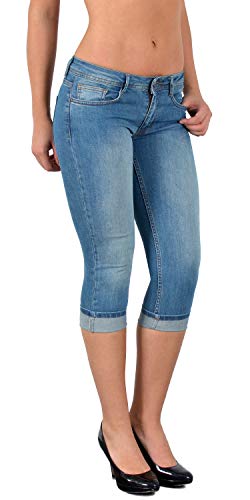 ESRA Damen Capri Jeans mit Blumenstickerei Kurze Hose bis Übergröße J470, Denim-J471, Gr.- EU 48