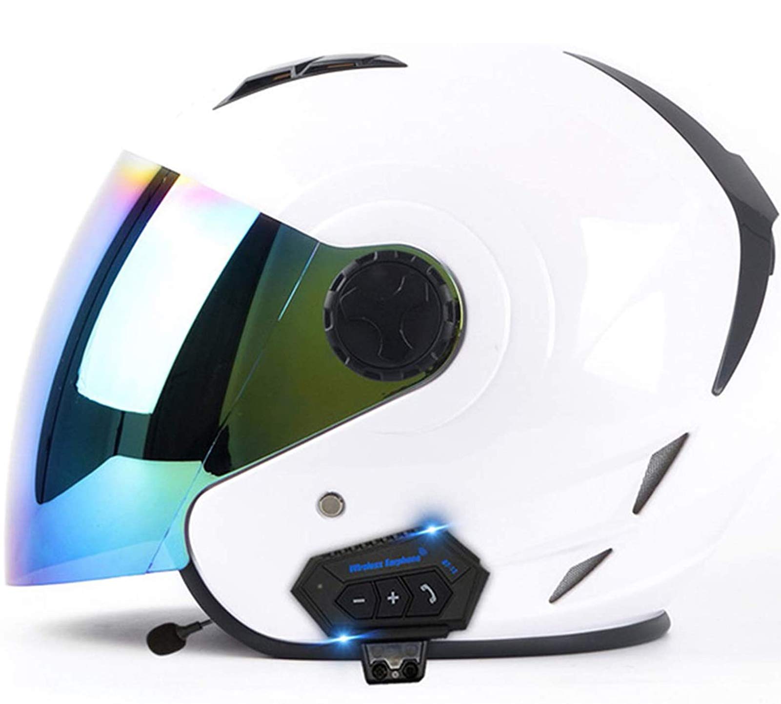 ZhangHai Bluetooth Motorradhelm Jethelme Klapphelme Mit Visier Brain-Cap Motocross Helm Roller Mofa Scooter-Helm Bobber Crash Cruiser Biker Racing Helm ECE Zertifiziert Unisex