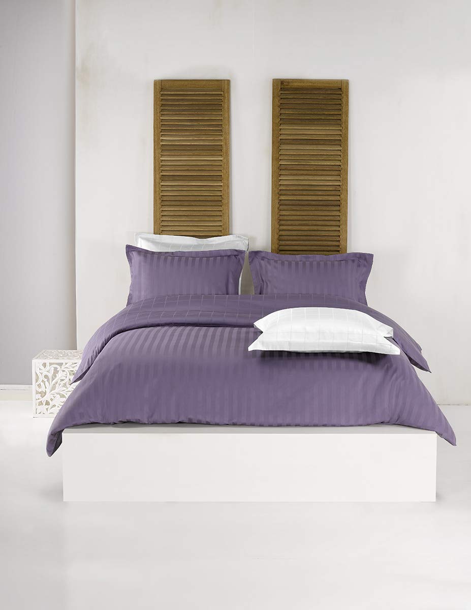 De Witte Lietaer Bettwäsche Zygo Bettbezug + 2 Kissenbezüge mit Lenkrad gekämmte Baumwolle Lavendel 260 x 220 cm