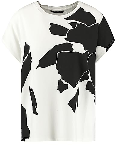 Taifun Damen Shirt mit Print überschnittene Schultern T-Shirt Kurzarm Rundhals Shirt floral Offwhite Gemustert 40