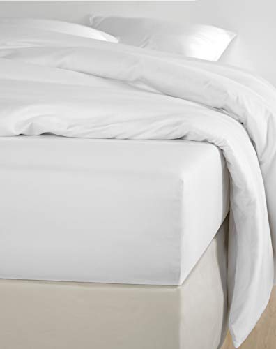 De Witte Lietaer Olivia Hochwertiges Satin-Spannbetttuch aus Baumwolle, Blanc/Weiß, 160x200 cm h30 cm