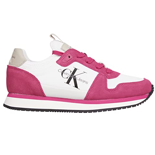 Calvin Klein Jeans Damen Schuhe Runner Sock Laceup Ny-LTH Wn Sneakers, White/Raspberry Sorbet, 41 EU