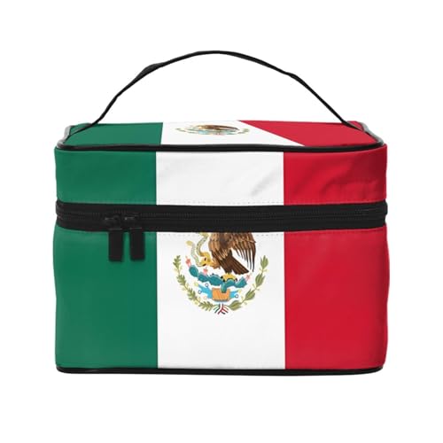 Flagge von Mexiko, stilvoll und praktisch, eine unverzichtbare Reise-Kosmetiktasche mit extra großen Fächern und Reißverschluss, wasserdicht, Schwarz , Einheitsgröße