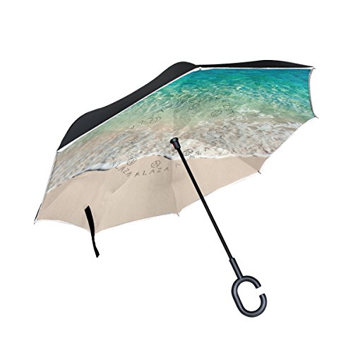 ISAOA Gro?er Regenschirm, umgekehrter Regenschirm, Winddicht, doppellagige Konstruktion, umgekehrt, Faltbarer Regenschirm f¨¹r Autoregen im Freien, C-f?rmiger Griff, selbststehend, Meereswelle.